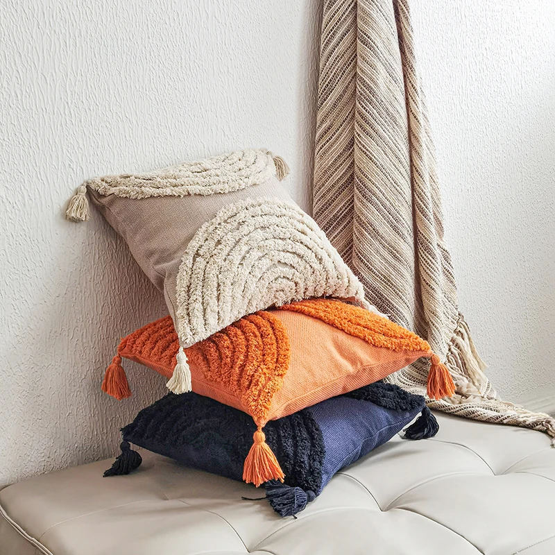 Boho Tufted Multicolor Embroidery Throw Pillow Covers Tassel Sofa Home Pillow Cover