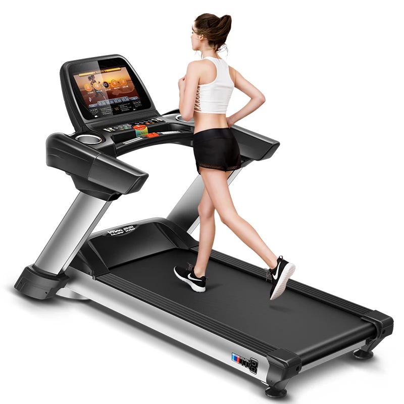 YPOO tv screen motorized treadmill ac motor fitness electric strong treadmill running treadmill semi commercial with  YPOOFIT APP