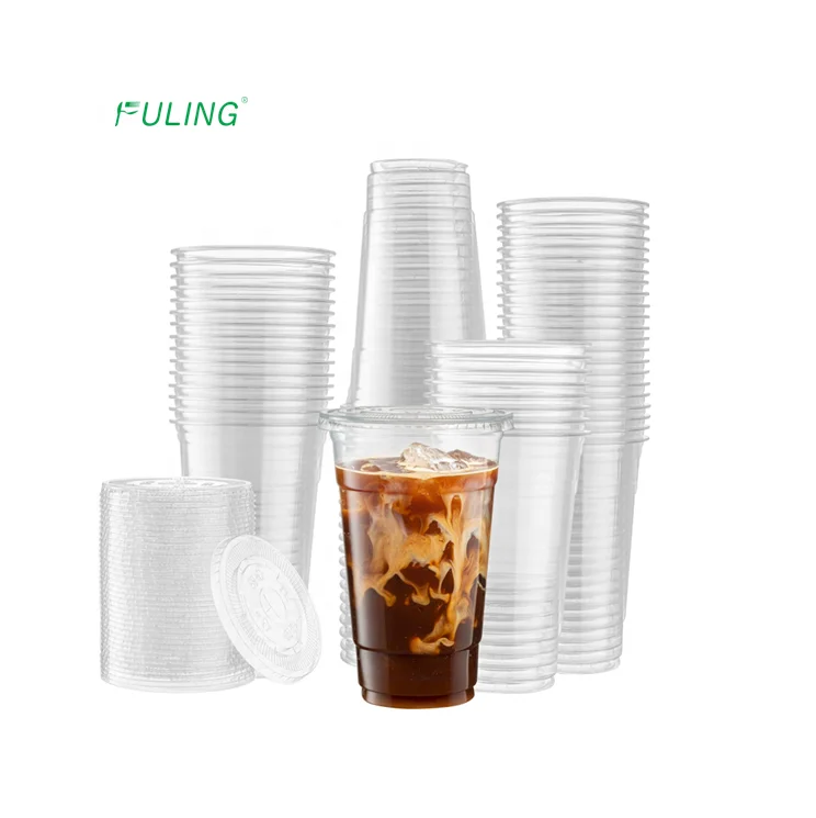 Custom 24oz Biodegradable Tumbler Glass Disposable Pla Cold Cups Plastic Cup Lid/ Sleeve/straw Customize Beverage 50 Cartons
