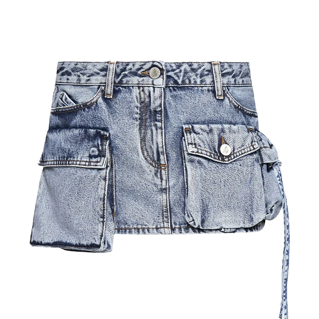 2023 New Arrival Fashion Short Women Skirts Irregular Pocket Cargo Denim Skirt Women Sexy High Street Casual Custom Jean Skirt