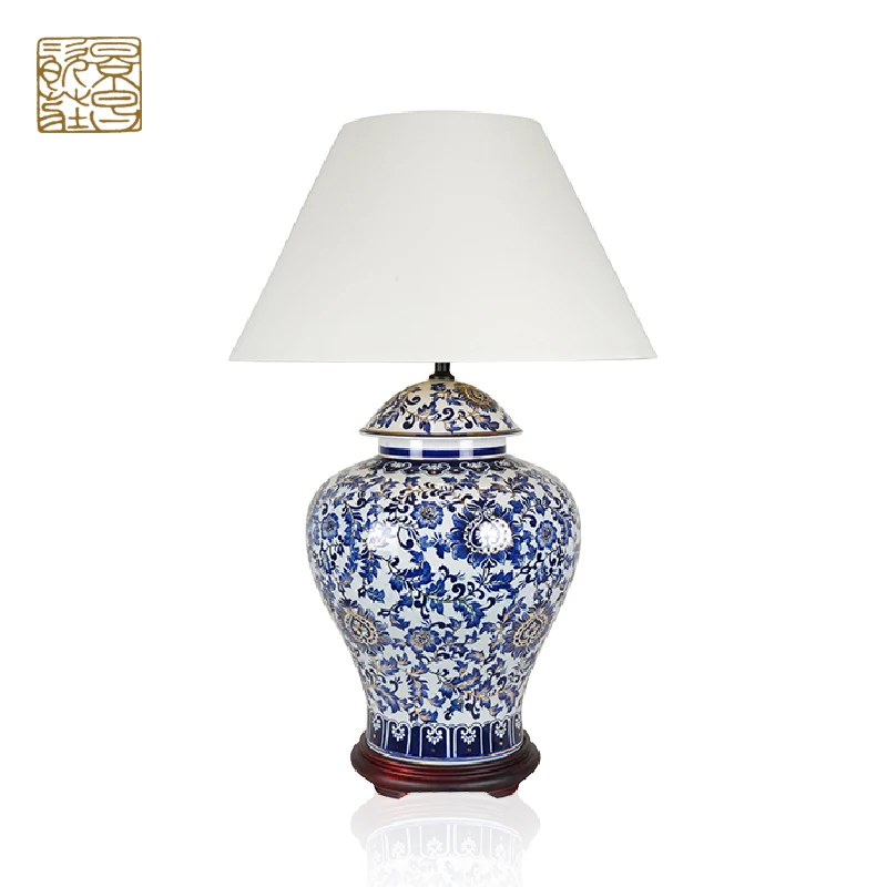 Chinese style blue flower figure antique table lamp