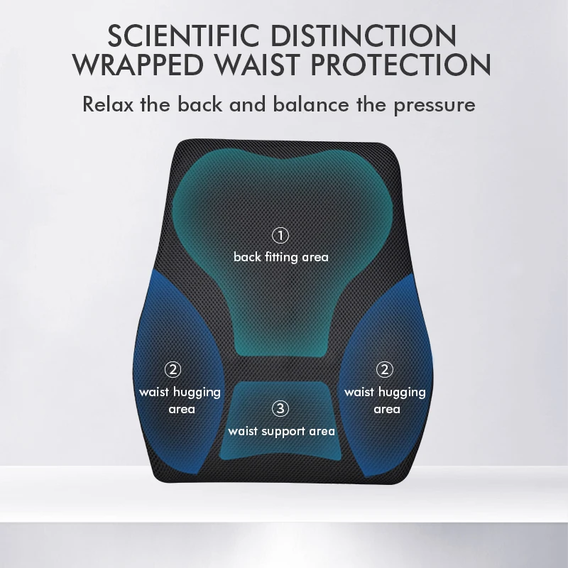 Ergonomic Two straps Car Seat Office Chair Memory Foam Lumbar Support Cushion Orthopedic Back Pillow for Lower Back