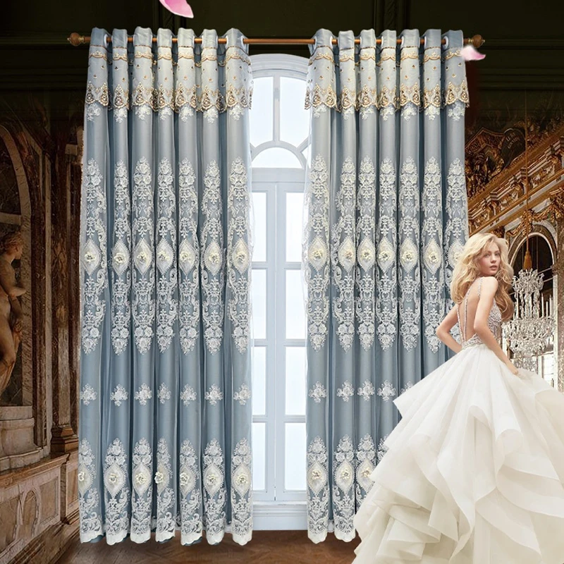Home textile fabric luxury curtain sets sale Multicolor blackout Double Emboss Embroidered Curtains for room windows