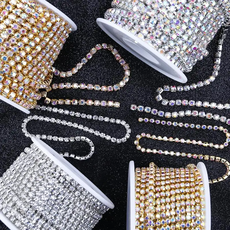 Manufacture Wholesale Rhinestones Chain Sew On Trimming Rhinestone Cup Chain Strass Roll Sew On Rhinestone Close Cup Chain