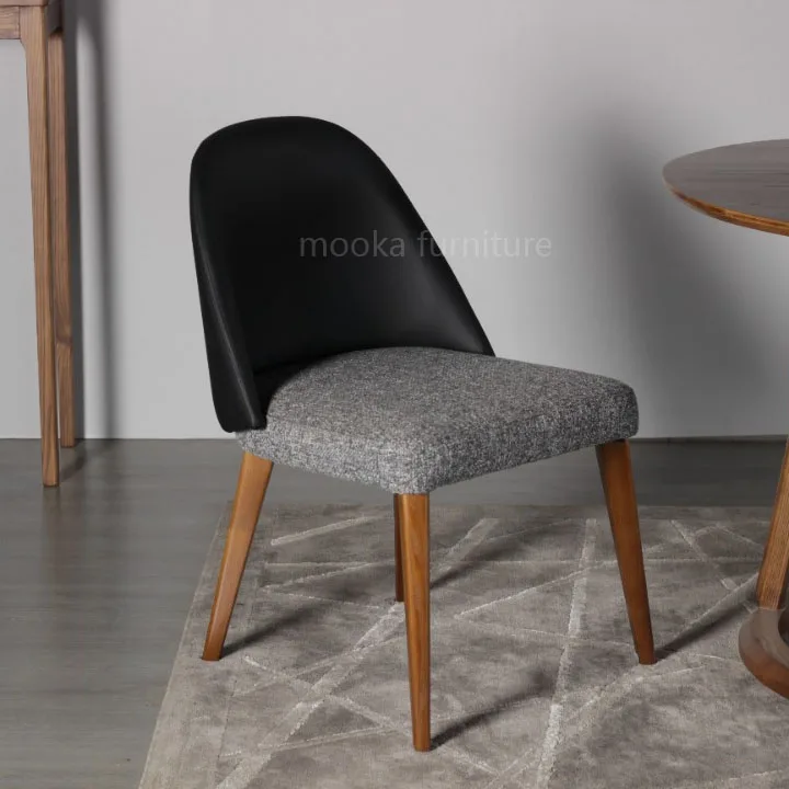 Black leather wood dining chair solid wood chair