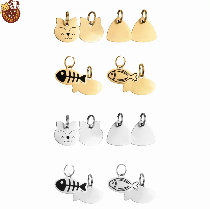 Pure brass stainless steel cat identification label tag anti-lost information dog cat tag fish shape ID tag