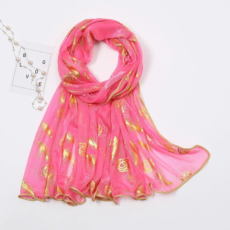 new Polyester material color stock pearl bronzing beads design new head hijabs viscose scarf