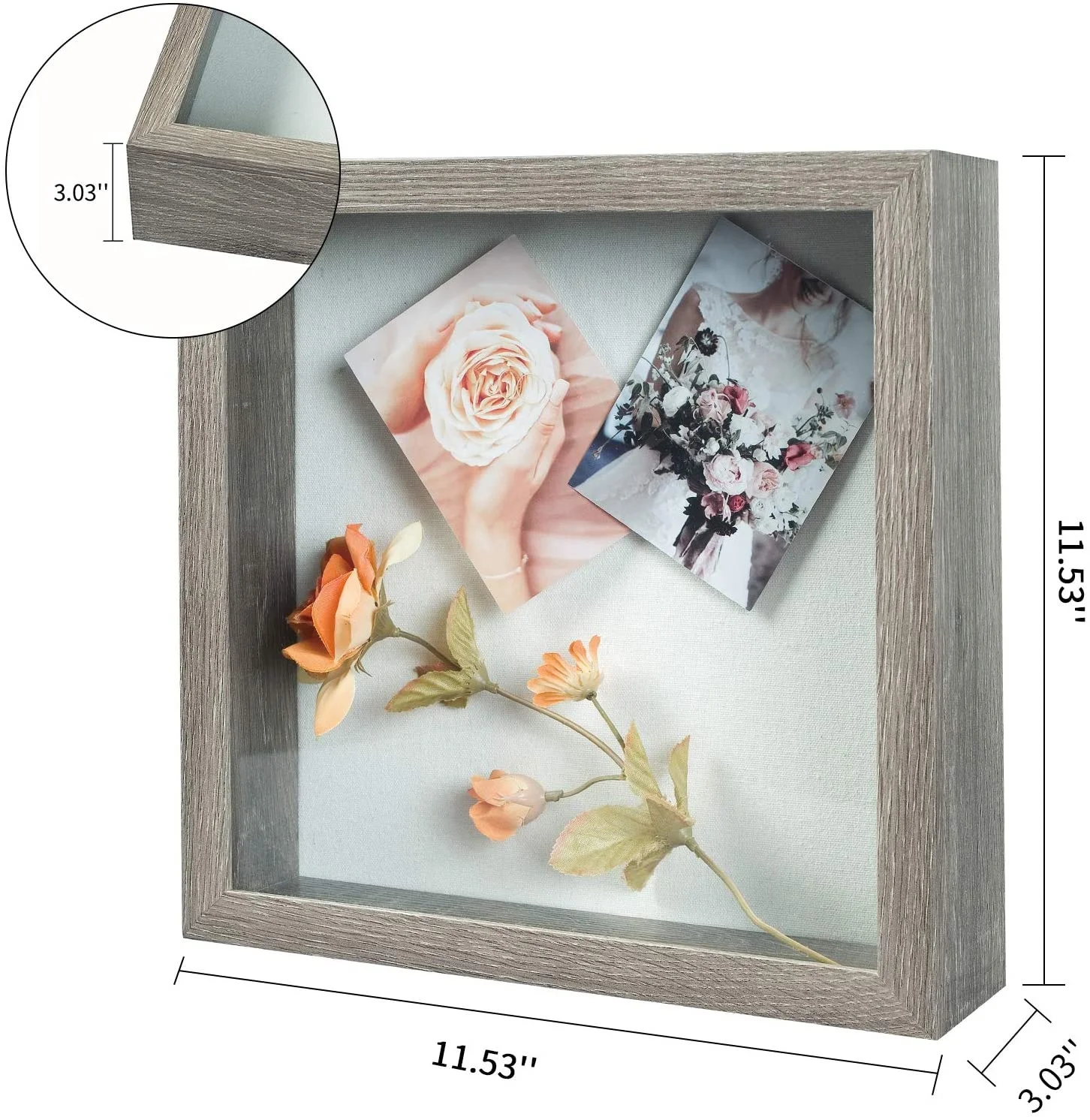 11x11 Deep Shadow Box Picture Frame with Linen Board Wood Glass Display Case Ready to Hang Memory Box Baby Sports Memorabilia