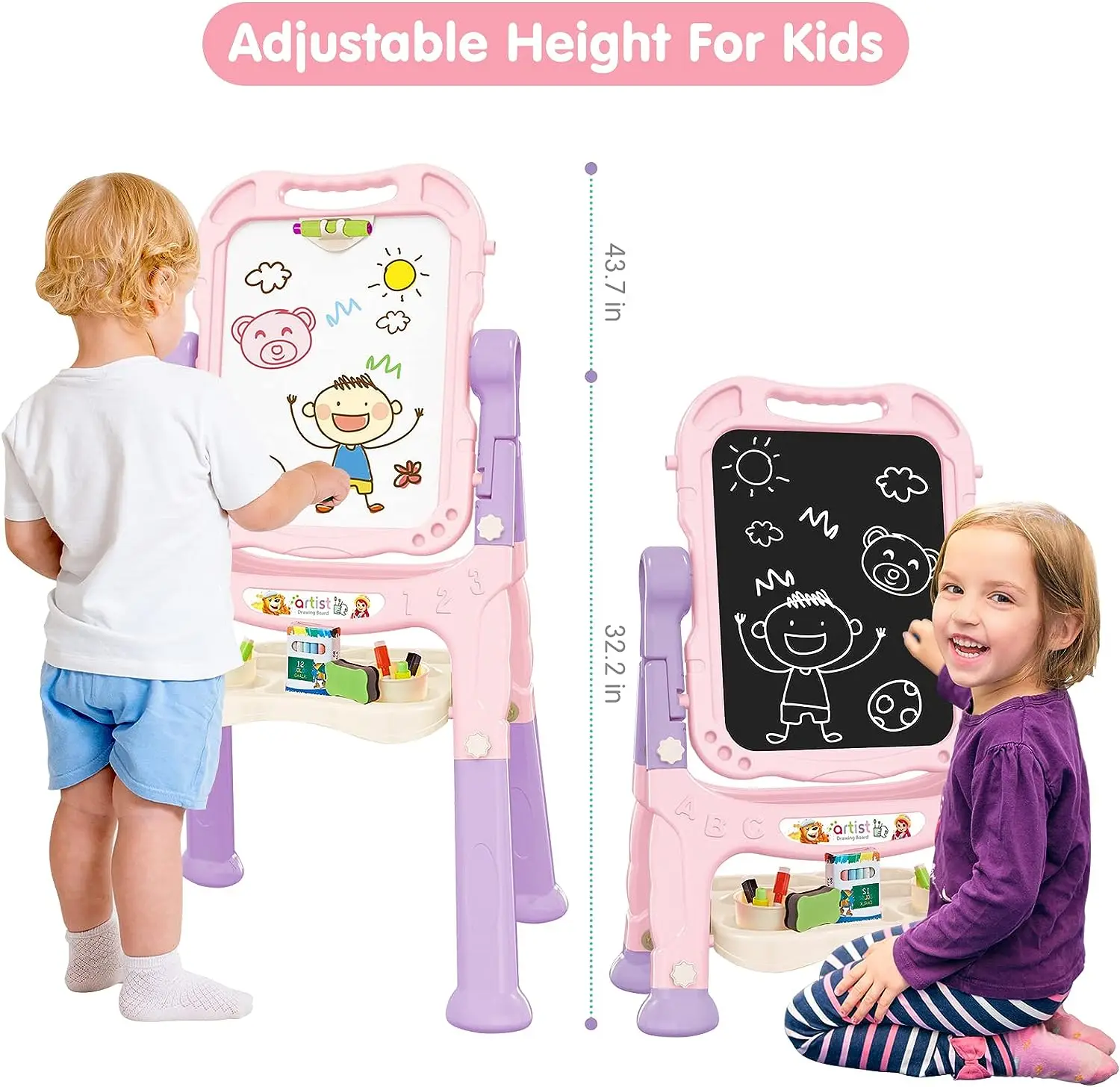 Art Easel Toys Magnetic Chalk Board with Painting Accessories Rotatable Double Sided Easel Drawing Board Toys