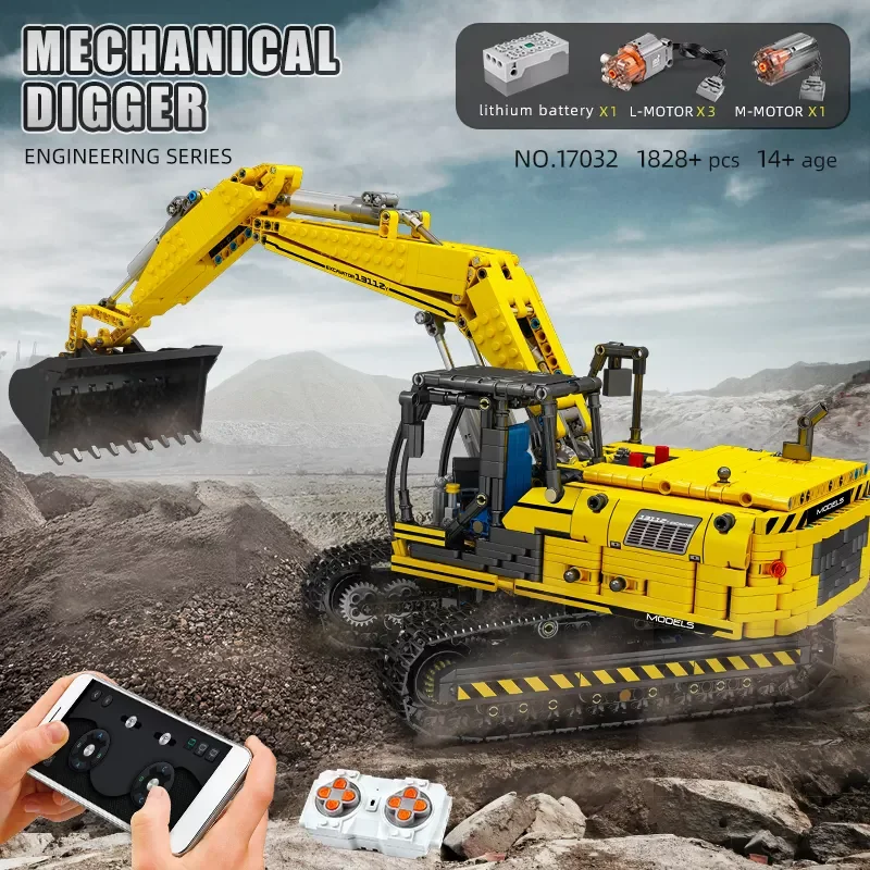 Mould King 17032 APP Remote Control Electric Excavator Model Engineering Toys Building Block Sets