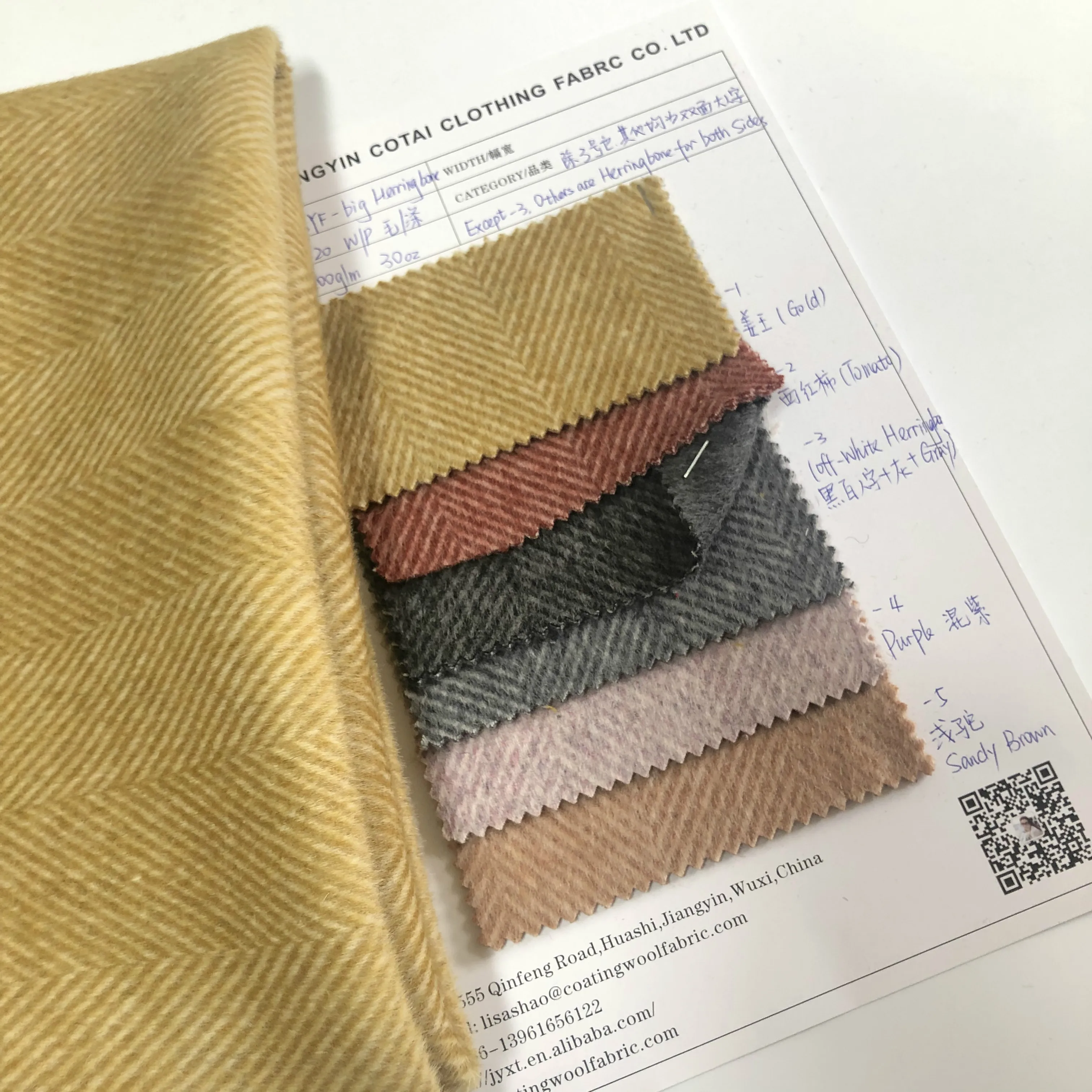 80% wool 20% polyester big 8cm herringbone 900g/m 30oz in stock factory supply double sided wool
