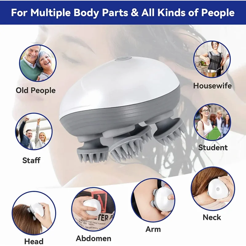 waterproof automatic electric mini portable silicon vibrating octopus head scalp massager machine for hair growth