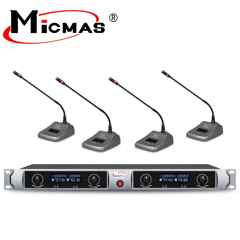 Cheap clear sound VHF 4 channel wireless microphone system for meeting