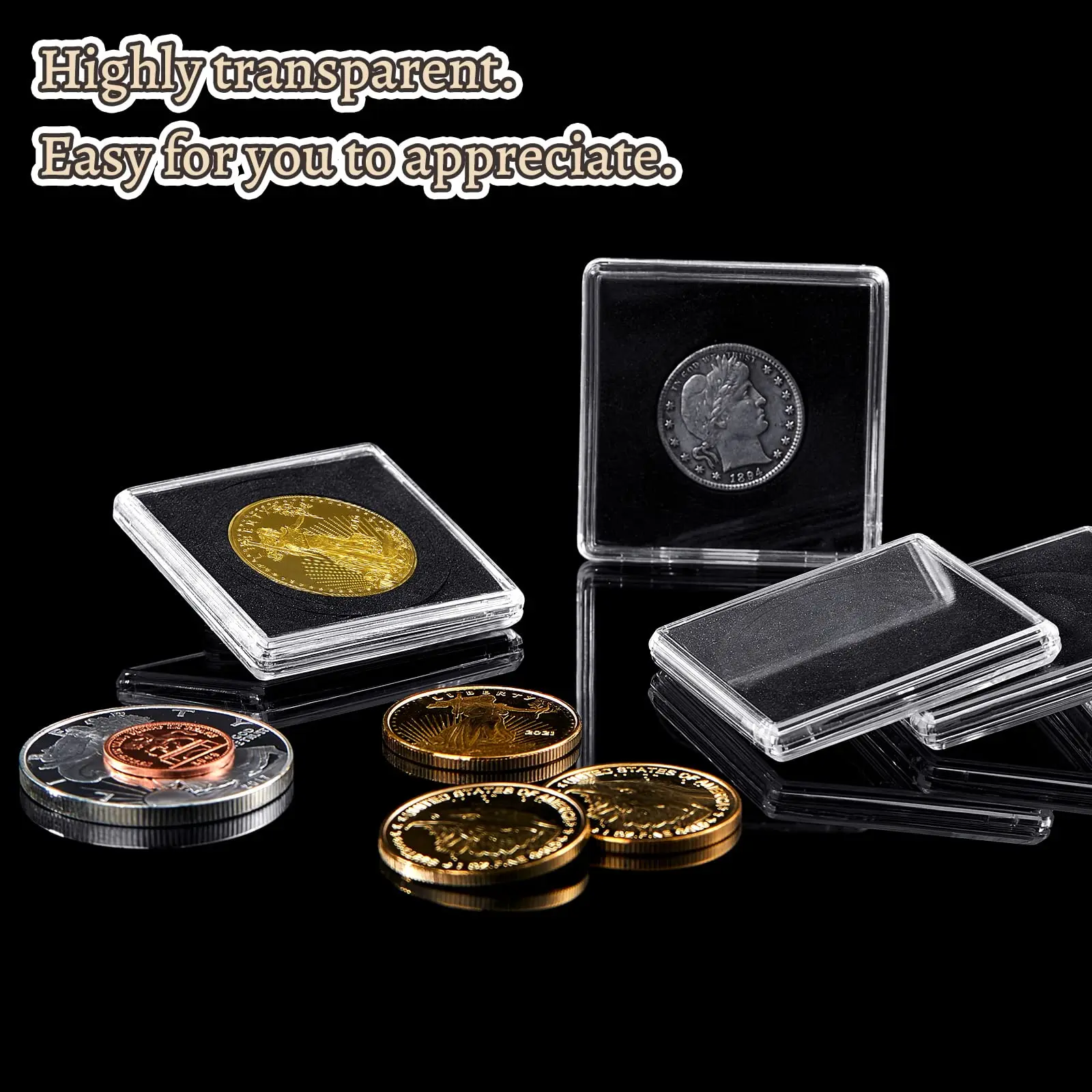 Coin Case for Collectors Silver Dollar Display Box Dollar Coin Snap Holder 2 x 2 Inch Half Dollar Coin Display Cases