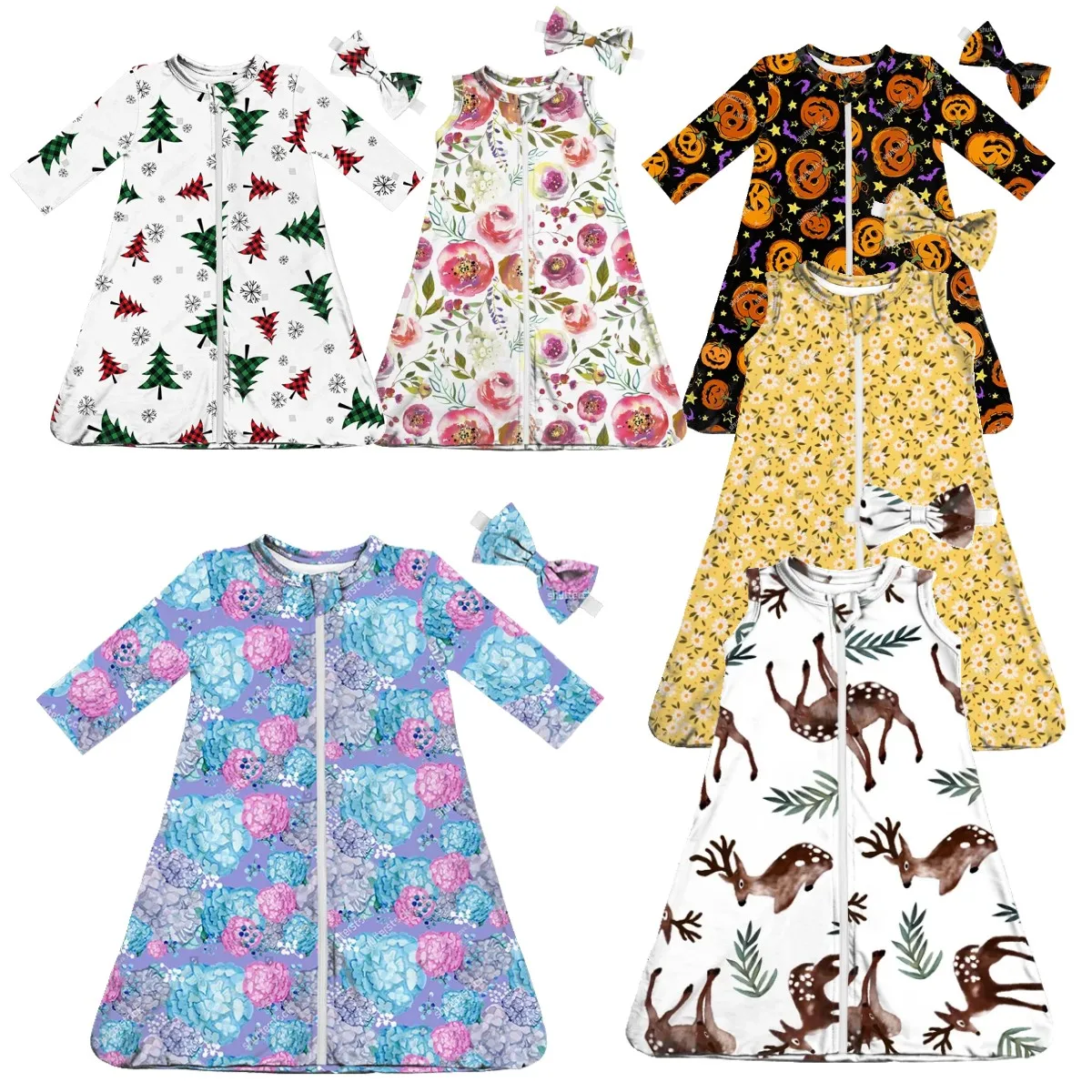Soft baby cotton baby sleeping bag newborn toddlers halloween day zip up pjs with headband infants babies sleepwear suit