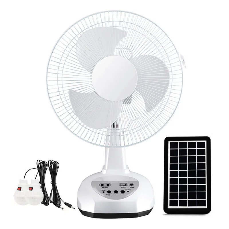 Hot Sale Solar 2 Speeds Cool Wind 12 Inch Table Top Desk Fan with Rechargeable Battery Adapter