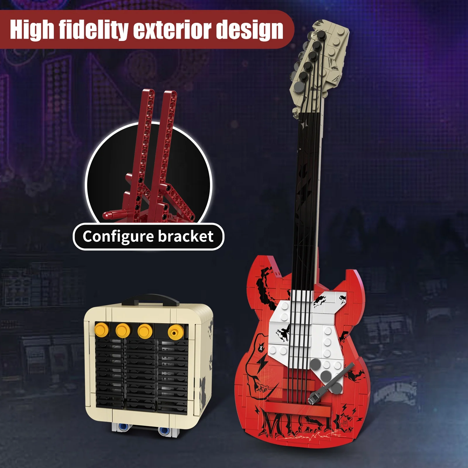 Assembly DIY Guitar Building Block Set Toys Bluetooth Speaker Creative Indoor Home Office Desk Ornaments For Adult Holiday Gift