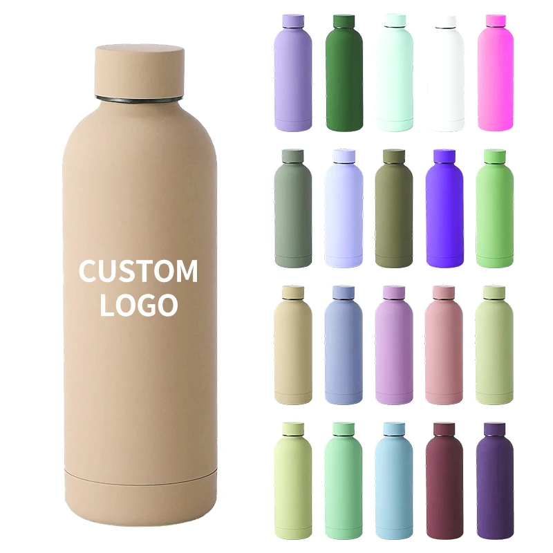 Stainless Steel  Sample available Drink Bottle Rubber Paint Double Walled 500ml 750ml Water Bottle Custom Logo With Bpa Free