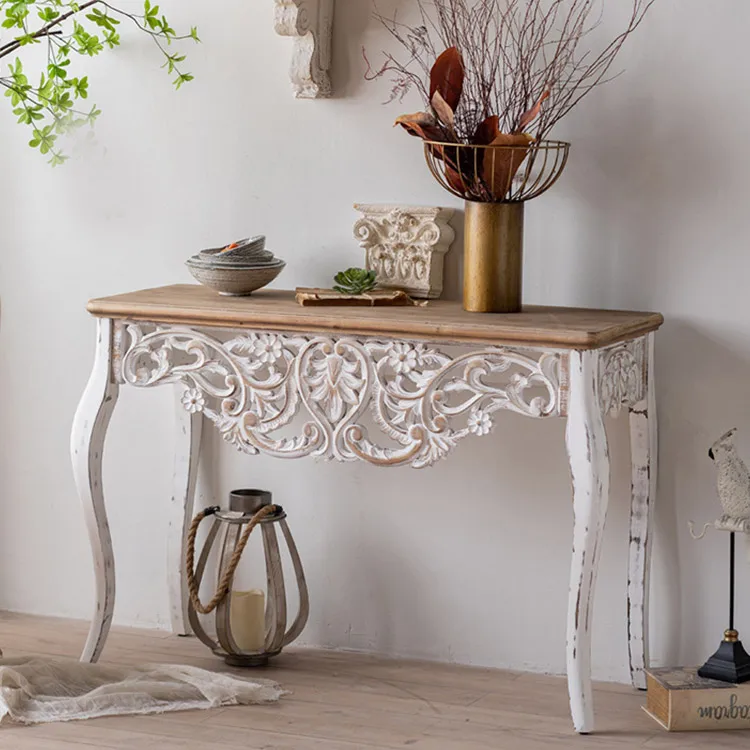 China Fujian Reproduction Industrial Farmhouse Distressed Furniture Rustic Wooden Hallway Entry Console Table
