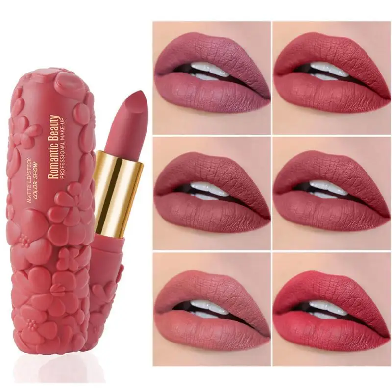 Hot 6 Color Petal-style Lipstick Matte Lipstick Lips Makeup Cosmetics Romantic Beauty Waterproof Lipstick
