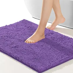 Custom High Hair Chenille Anti Slip Bath Room Mat Shaggy Absorbent Washable Bathroom Rug Solid Color Waterproof Floor Bath Mat