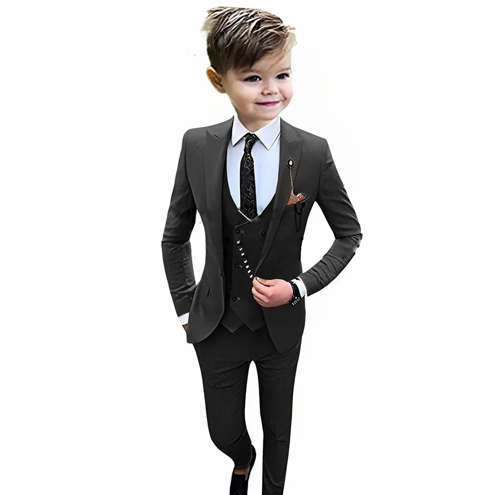 Fashion Suit for Boys Green Formal Casual Clothing Lapel Blazer 3 Piece Boy Child Wedding Suit Slim Fit (Jacket+Vest+Pants)
