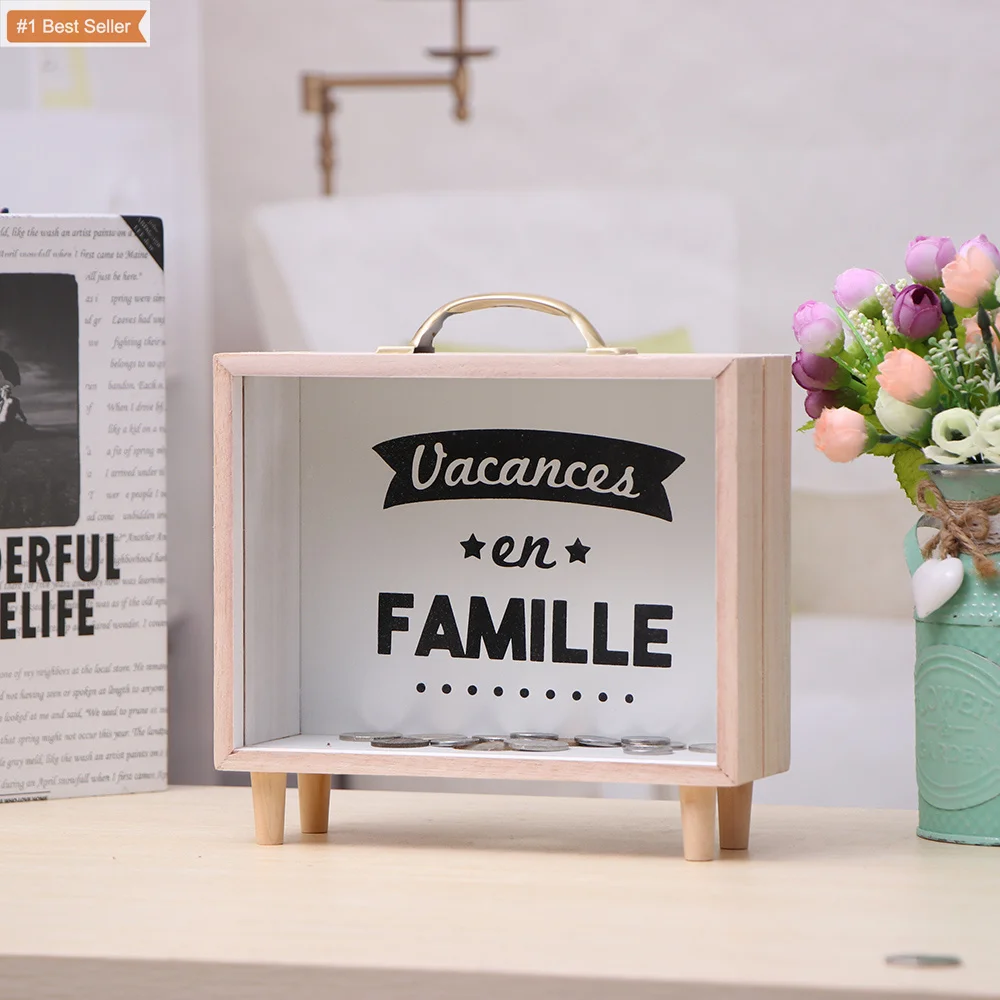 Cute Cartoon Camera Shape Transparent Piggy Bank Money Saving Box Nordic Style Wooden Money Boxes Kids Toy Coin Storage Box Cans