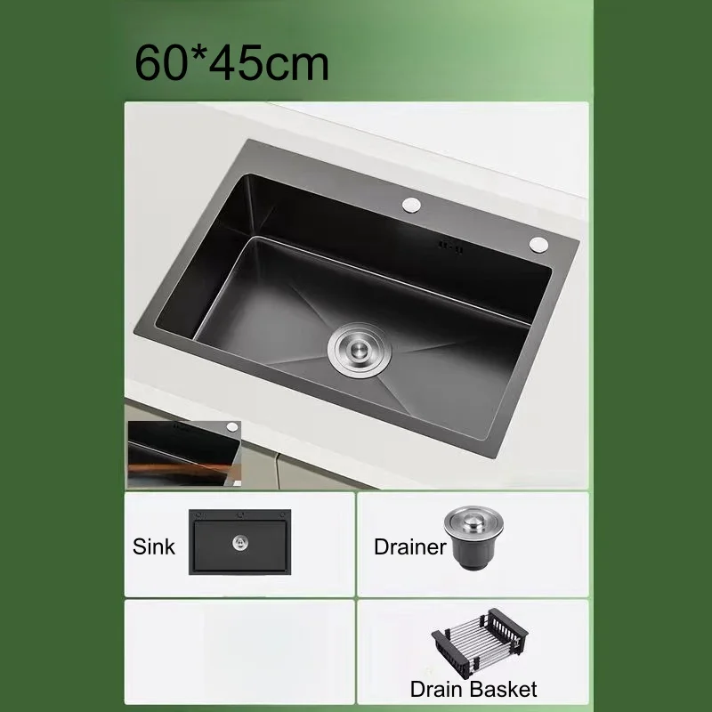 Wholesale Good Quality Stainless Steel Thickening 60*45 cm Single Bowl Nano Handmade Black Kitchen Sink