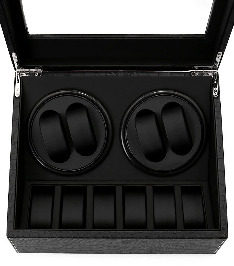 Electric shaker storage box black alligator pattern automatic upper chain mechanical watch.