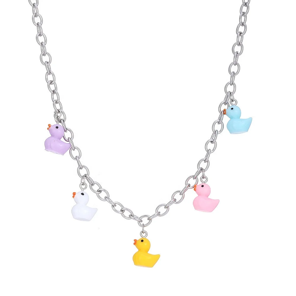 Cute cartoon Resin Yellow Duck Pendant Necklace Colorful Little Duck For Women chain Choker Lovely charms for Women Jewelry Gift