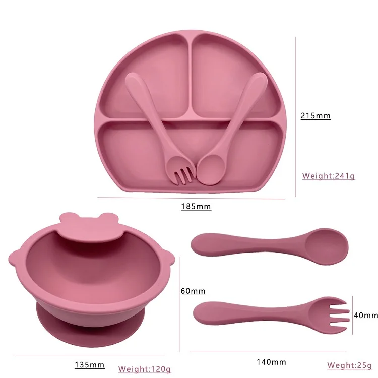 Silicon Baby Cutlery Set Baby Dishes For Feeding Dinner Plates Kids Dining Bowl With Spoon Baby Food Plate Set Sucton Plate