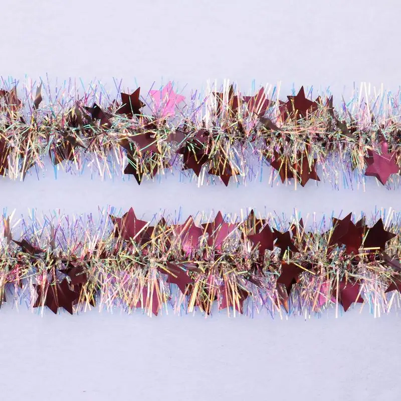 Party Christmas tinsel garland decorative PET tinsel garland with blue star decoration