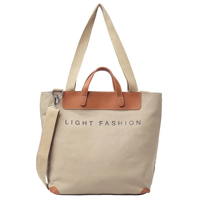 Custom Printed Logo Casual Shoulder Bags Solid Color Large Capacity Women Canvas Tote Bag