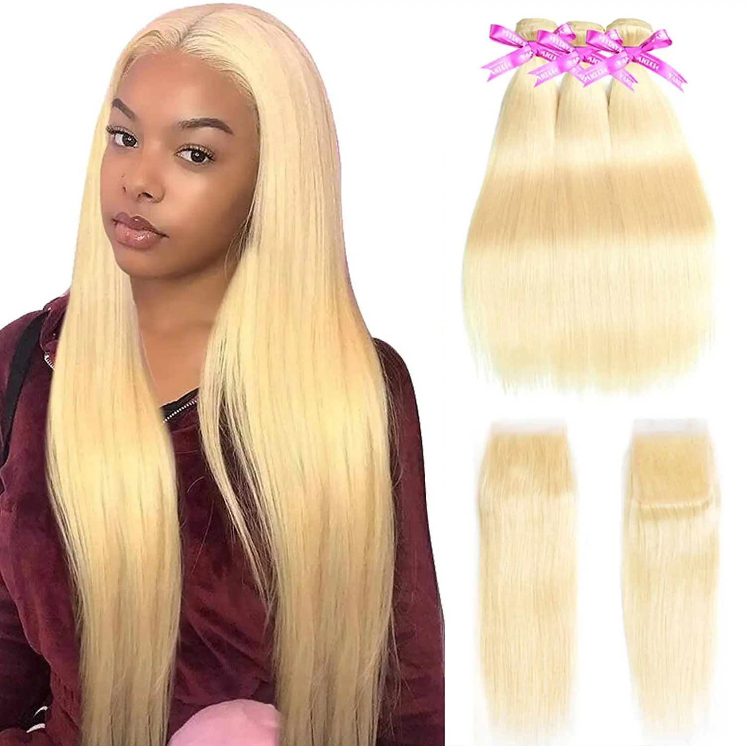 613 Bundles 100% Brazilian Straight Blonde Human Hair Bundles 10A Virgin 613 Blonde Bundles Hair Weave