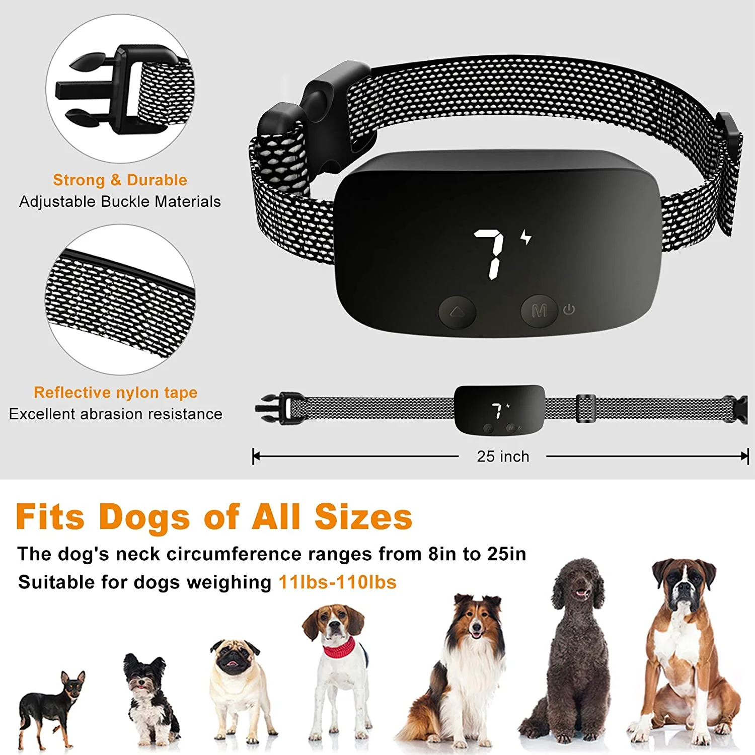 Upgrade IP67 Waterproof USB Rechargeable No shock Bark Collar Stop Barking Collar With Led Display Anti Dog Bark Collar