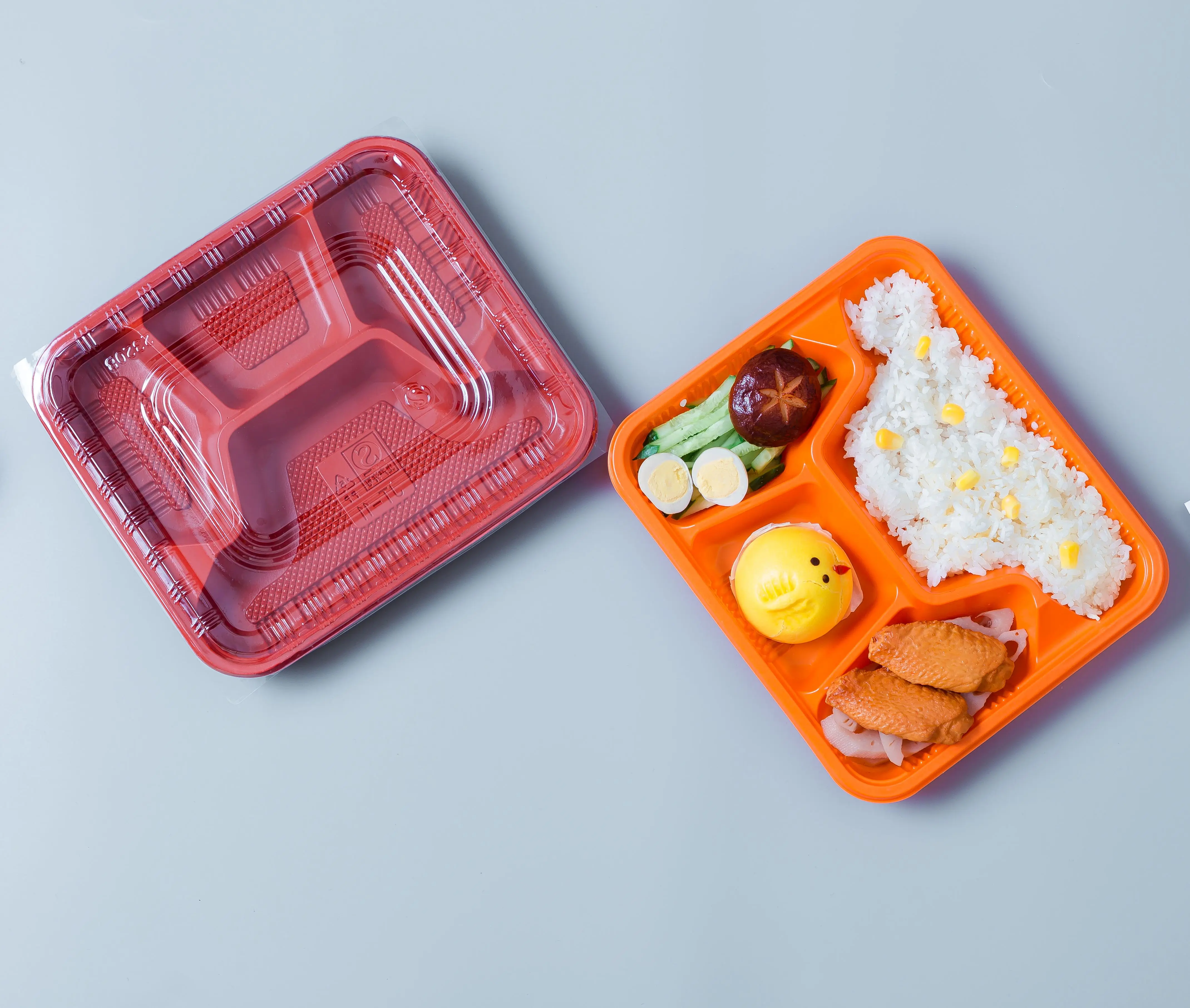 China Supplier Takeaway Food Container Pp Plastic 4 Compartments Bento Box Disposable Lunch Box With Clear Lids