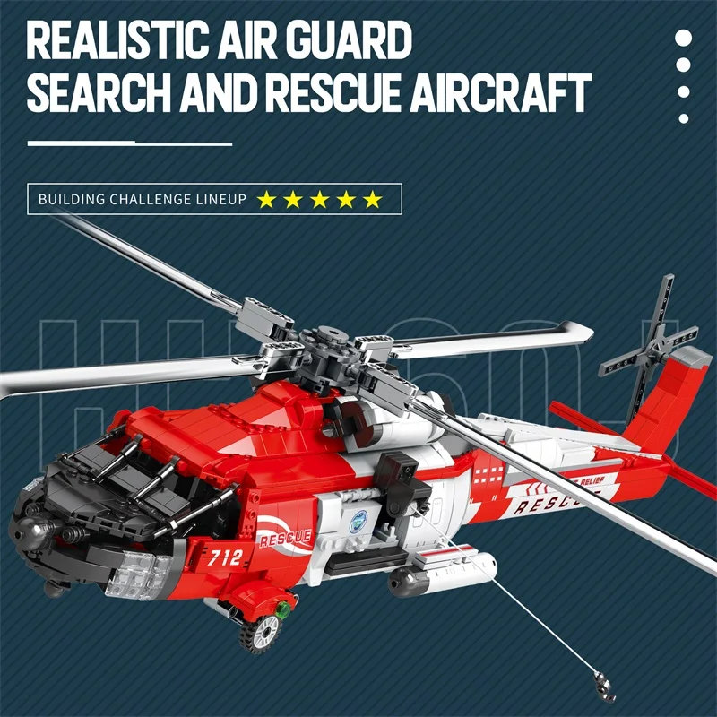 Reobrix 33026 HH-60J Rescue Aircraft model Building Block Bricks MOC Technical Educational Aircraft Block Toys for Boy Toys Gift
