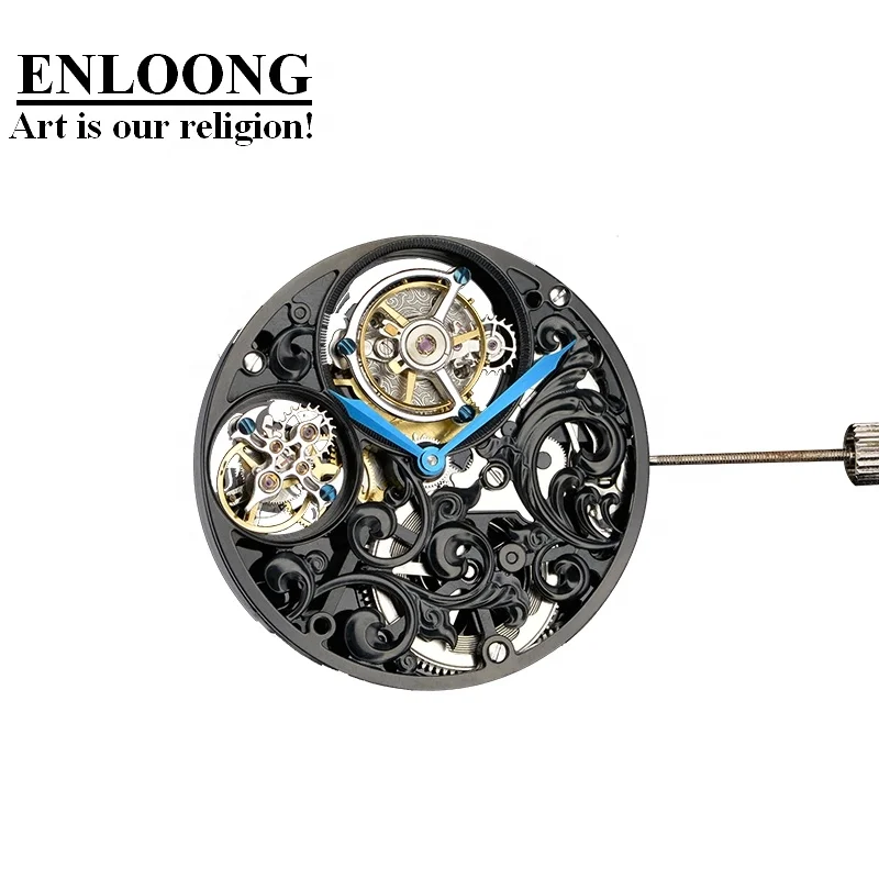 2020 ENLOONG Real Luxury Skeleton Double Tourbillon Movement with Manual Winding OEM ELT0583 Silver Tourbillon Watch Movement