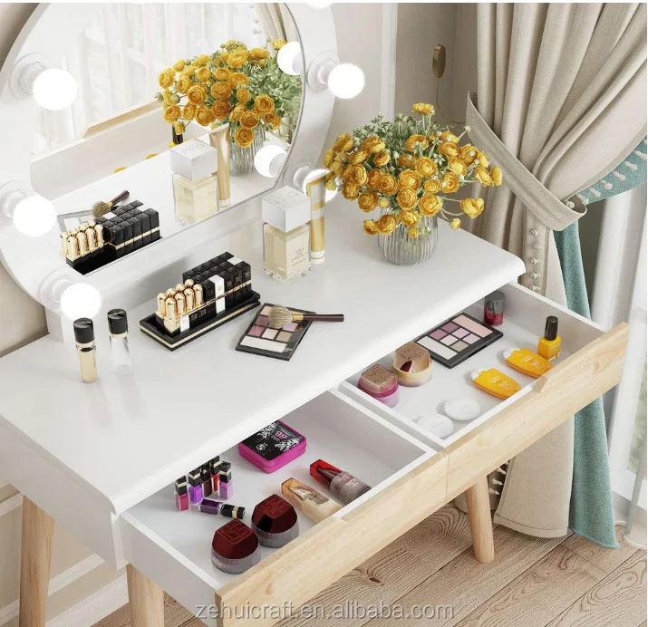 New Style MDF makeup dressing table With 2 Drawers Bedroom 360 Degree Rotating Mirror Bedroom Furniture
