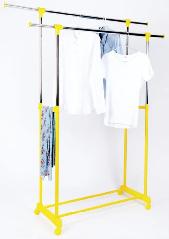 Hot Sale Stainless Steel Movable Dress Cloth Hanger Double Layer Portable Garment Rack Stand