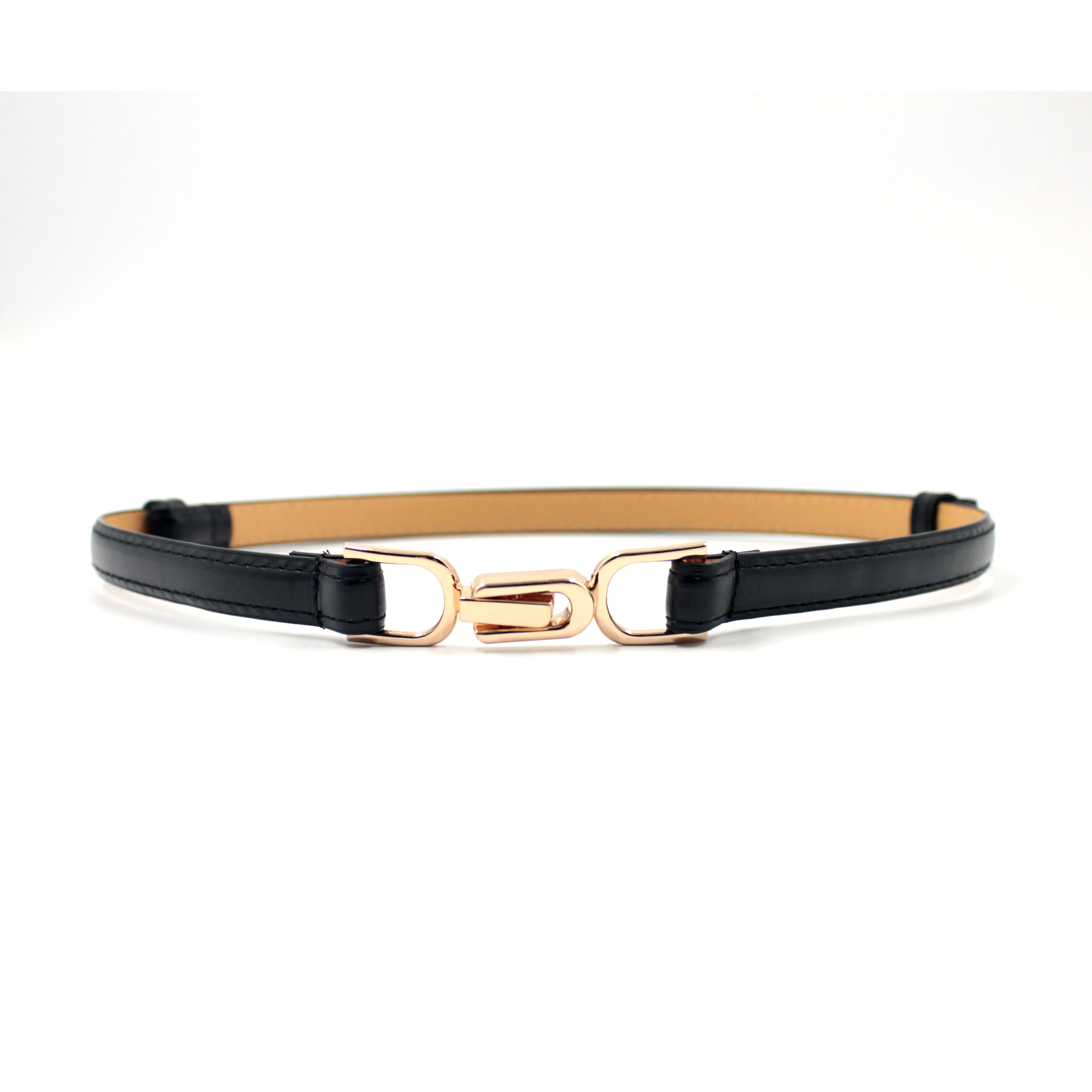 Women Belt Thin Skinny Metal Gold Elastic Buckle Waistband PU Leather Waist Belt