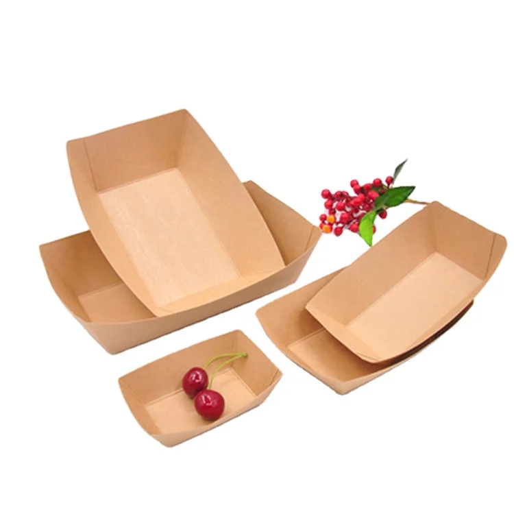 hot selling  takeaway kraft paper food tray brown disposable boat tray for restaurant