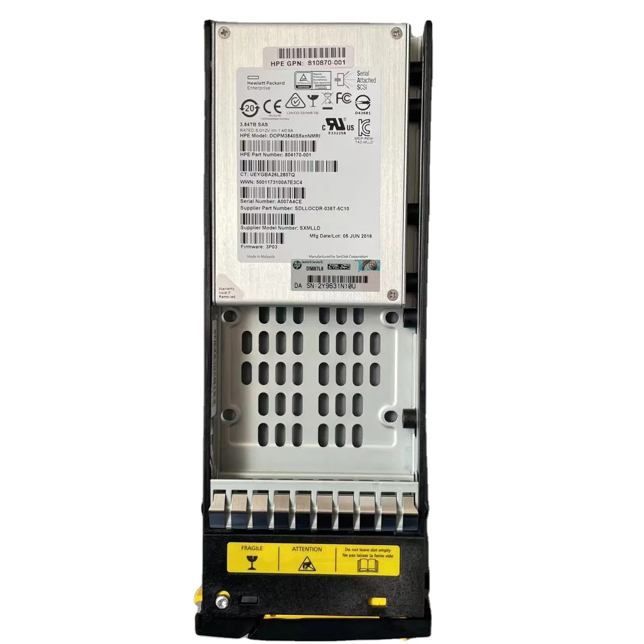 HPE K2P91B 3PAR 3.84TB + SW SAS SFF SSD - 810773-001, K2P91A 100%Health