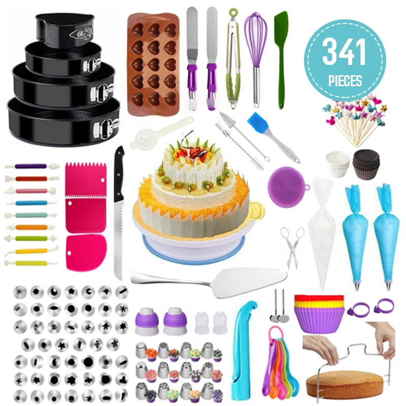 341 PCS Home Make Cake Decorating Suppliers Kit Baking Tools Turntable Nozzles Set//