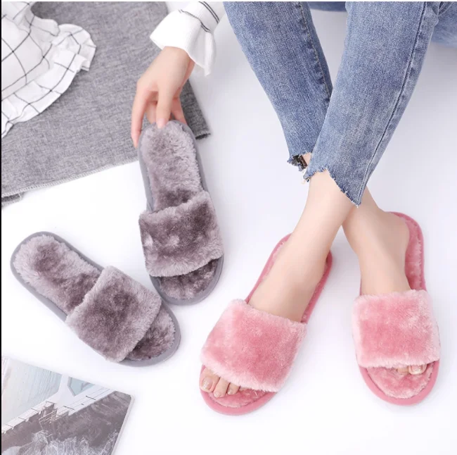 Women Winter Home Cotton Slippers Plush Soft Soled Warm Fluff Slides Lightweight Elderly Non-Slip Fur Slippers