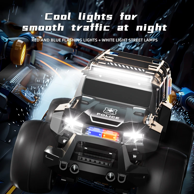 New Product Remote Control Cars 4WD With Lights Amphibious Stunt 2.4G Radio Off-road Big Wheel Police Car Toys For Kids