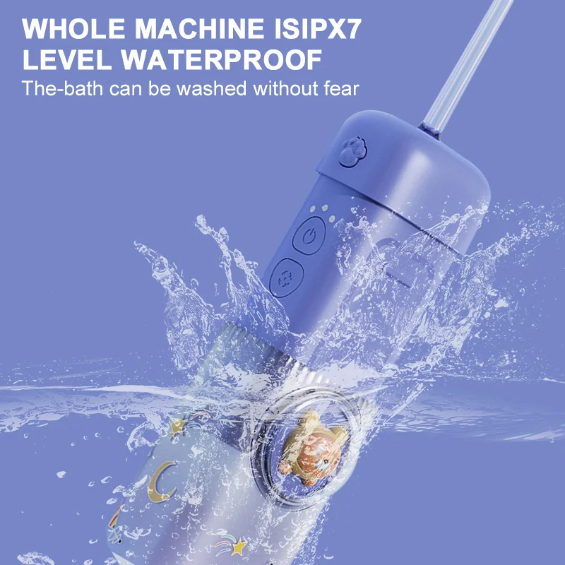 IPX7 Waterproof Kids Oral Dental Irrigator Mini Teeth Cleaner Electric Portable Water Dental Flosser with Detachable Water Tank