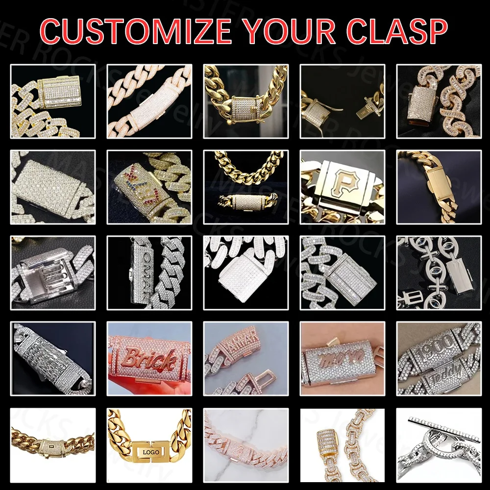 Stock Moissanite Cuban Chain 10mm 15mm 18mm 925 Silver Hiphop Iced Out Moissanite Cuban Link Chain