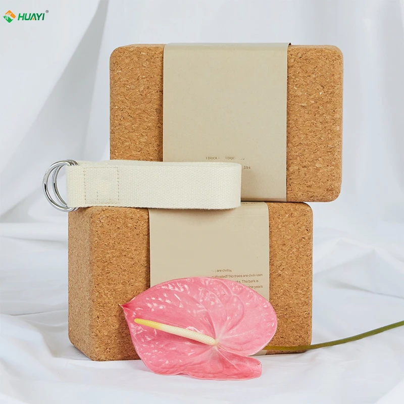 HUAYI Cork Yoga Blocks 2 Pack Set, High Density Natural Cork Block, Performance Grade Yoga Bricks with Non Slip Surface