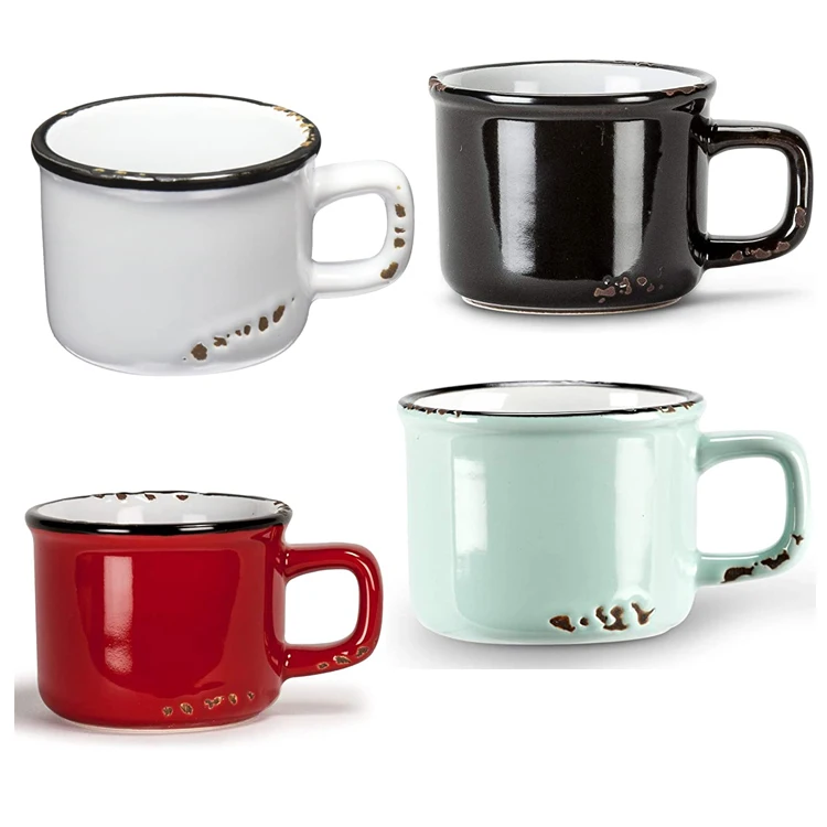 nostalgic style imitation enamel look pottery cup coffee milk ceramic enamel mug